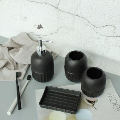 China Sustainable Bathroom Set Wholesale Luxury High Quality Bathroom Set Black Ceramic Bathroom Accessories Washroom Decor For Home Hotel for sale