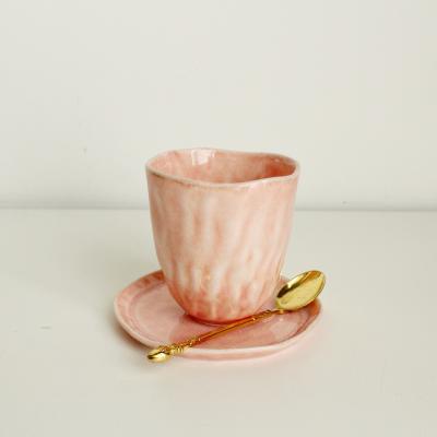 China Viable Ceramic Coffee Cup Tea Set Without Handle Glaze Reactive Pink Cute Mug 220ml Customized Drinkware Unique Style Cup And Saucer for sale