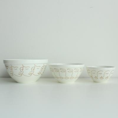 China Print Viable Unique Design Face Porcelain Ceramic Bowl Set Round Rice Bowl Soup Bowl Mixer Bowl Tableware Wedding Hotel Home Serving for sale