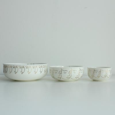 China Viable Unique Scandinavian Design Porcelain Nordic Minimal Ceramic Bowl Set Rice Bowl Soup Bowl Tableware Wedding Hotel Home Serving for sale