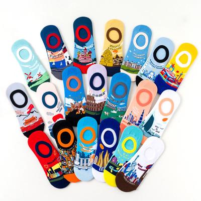 China OEM Jacqouard Oil Painting Series Viable Custom Famous Art Calcetines Invisible Socks With Silicone for sale