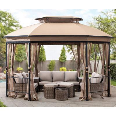 China Patio 12 ft. X 10 ft. Octagonal Steel View Gazebo with Tan Canopy for sale