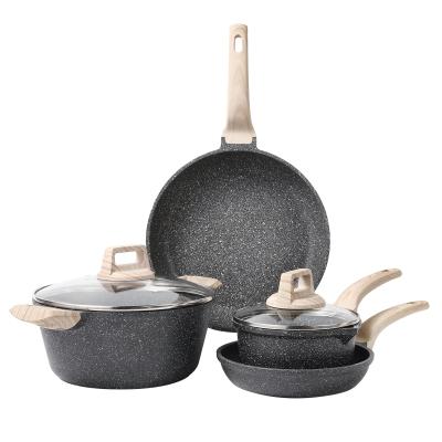 China Modern 6 Pieces Non-Stick Cookware Set 2022 Granite Amazon Hot Selling Cookware Set Non-Toxic Kitchen Gadgets Safe Pans for sale