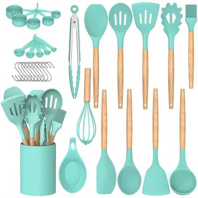 China Sustainable Chef Kitchen Cooking Utensils Set Nonstick Silicone Cooking Utensils Spatula Set With Stand for sale