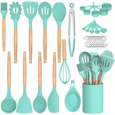 China Best Sustainable Selling Wooden Handle Kitchenware Products Kitchen Accessories Silicone Cooking Tools Utensils for sale