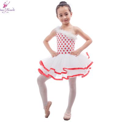 China Girls Jazz Ballet Dance Show Costume Dot Spandex Red Leotard Dresses With White Tutu Skirt 15701 for sale