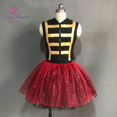 China Jazz and Tap Dance Costume Dresses 2 in 1 Black and Gold Top Bodice with Red Tutu Stage Costume 18723 for sale