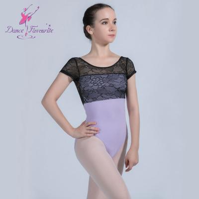 China Dancer Tights 01D0164 Lace Up Cap Sleeve Covered Dancer Tights For Ballet Dance Training Adult Body Use Cotton Dancer Tights Women Gymnastics Lilac Dancer Tights for sale