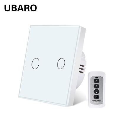 China EU 86 Type Tempered Glass Panel Home Devices Wireless Remote Switch White 2 Button Remote Control Power Switch for sale