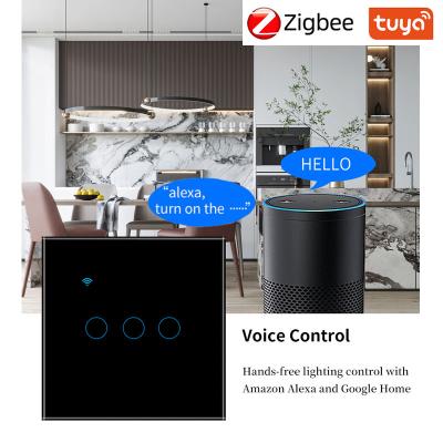 中国 Zigbee スマート スイッチ 声でアクティベート 壁 3 ギャング 10A ブラック アプリ/タッチ コントロール 販売のため