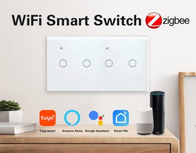 China Smart Tuya Zigbee Switch App Fernbedienung 4 Gang Unterstützung Google Assistant Amazon Alexa zu verkaufen