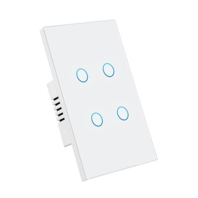 Cina 118Tipos US/AU/Brasile Pannello di vetro temperato standard 4Gang Taste Light Switch con pulsanti sensori LED in vendita