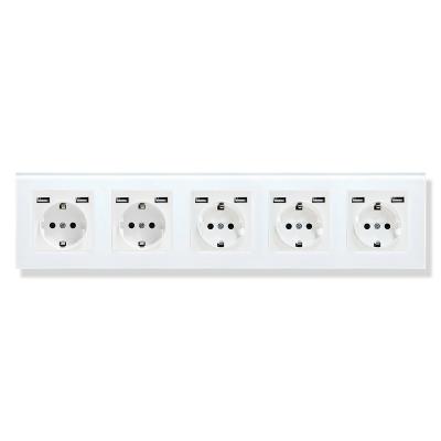 Cina 60mm GND Modern Plug Sockets Pannello di vetro temperato Socket a parete con porta USB in vendita