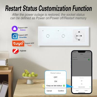 China 60mm montado na parede 2 Gang Plug Socket TuYa Zigbee interruptor de luz e saída Combo à venda