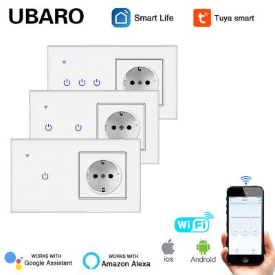 China TuYa WiFi Smart Switch Socket Combinación de aplicación Control manual enchufe inteligente con interruptor en venta