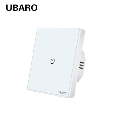 China UBARO 1gang Tempered Glass Touch Switch Panel 86*86mm 100-240VAC Input for sale