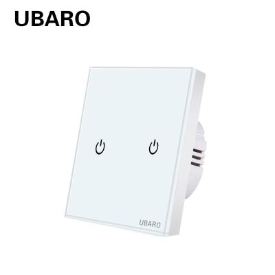 China UABRO EU/UK Standard 2Ang Wandleuchte Touch Schalter Luxus Glas Panel Led Anzeige 220V 10A 5-300W/Gang zu verkaufen