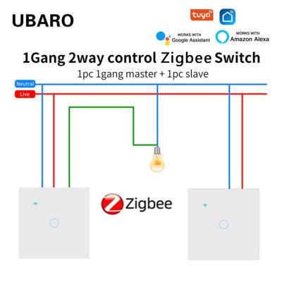 China Material de la cáscara del PC a prueba de fuego Zigbee TuYa Interruptor de luz doble Panel de vidrio templado Interruptor de luz de pared 1Gang en venta