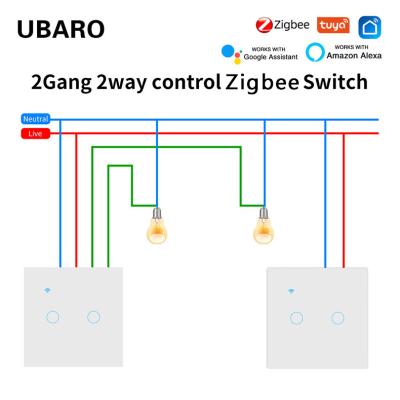 Китай 2 Ганг 2 Way Dual Dimmer Switch Zigbee TuYa Switch Голосовое приложение с сенсорным управлением продается