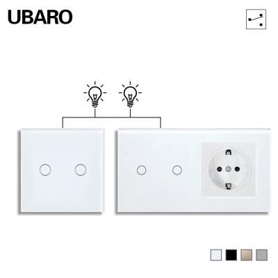 Cina 86 Tipo interruttore a doppia luce 157 Tipo interruttore incrociato Aad Socket Combination Glass Panel 2Gang 2Way Home Switches in vendita