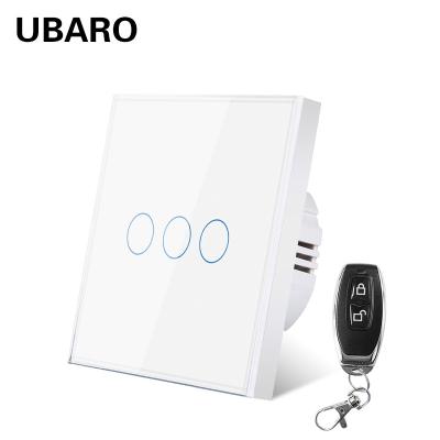 China 3Gang UBARO Eu Tempered Glass Panel Minder dan 5W Stromverbruik Capacitor Verwijderde lichtschakelaar 433.92MHZ Nominale frequentie Te koop