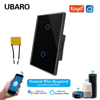 China 2Gang Live Wire Control Tuya Smart Light Switch WI FI Instalação embutida com carga máxima de 5-400W à venda