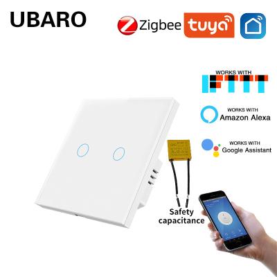 China 2Gang EU Standard Tuya Smart Zigbee Switch with App Voice Touch Control VIoce Control Ac100-240V 10A Glass Panel Switch for sale