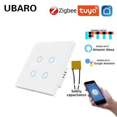 China Interruptor inteligente Zigbee tipo 86 para las normas UE/Reino Unido 4 Panel de vidrio templado de banda en venta