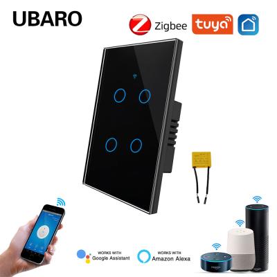 中国 4Gang 110V 10A スマート Zigbee 壁スイッチ LED ライト用 Tuya スマートアプリ付き Alexa アリス音声機器タイミングと連携 販売のため