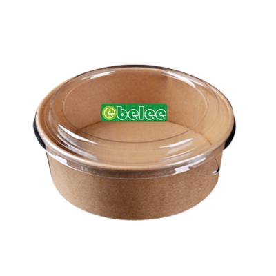 China Ebelee 500cc Disposable Food Grade Kraft Paper Salad Disposable Paper Bowl With PET Lid for sale