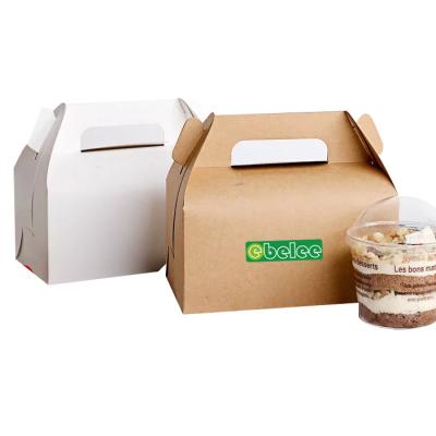 China Disposable Eco Paper Packaging Box White Or Brown Take Out Packaging With Handle Take Out Food Paper Packaging Container for sale