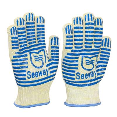 China Seeway Heat Resistant Barbecue Flame Retardant Oven High Temperature 500 Degree Gloves for sale