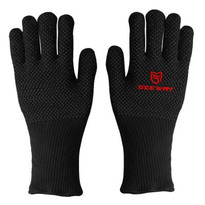 China Seeway Heat Resistant Heat Protect Up To 932F Flame Retardant Black Industrial Oven Gloves for sale