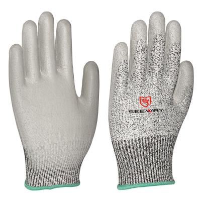 China Industry SEEWAY EN388 Cut Level 5 Cut-Resistant HPPE Gloves With PU Coating for sale