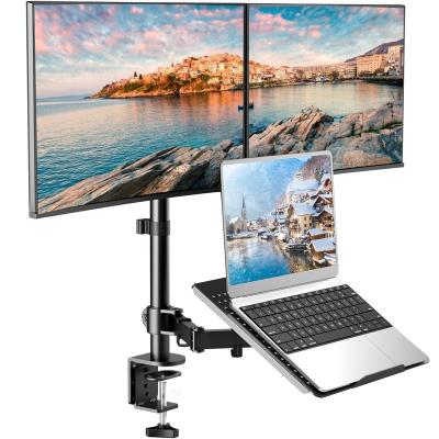 China HUANUO Design Steel Dual Monitor Stand Free Standing Arm Monitor Stand 17-27 Inch Dual Monitor Stand with 360 Rotating for sale