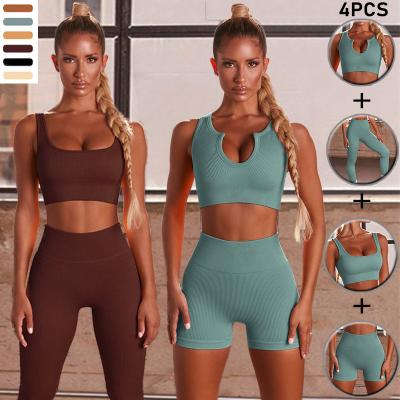 China 2022 Custom High Print Sports Yoga Top Activewear Seamless Elastic Breathable Bra Set And Breathable Yoga Leggings Workout Set for sale