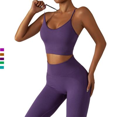 China High Impact Ribbed Bra and Breathable Wholesale Women Activewear Women Workout Apparel 2022 Sports Yoga Pants Seamless Yoga 3pcs Set for sale