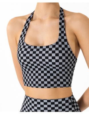 China Wholesale Fitness Breathable Back Fold Underwear Women Running Fitness Checkerboard Padded Sports Bra Yoga Bra for sale