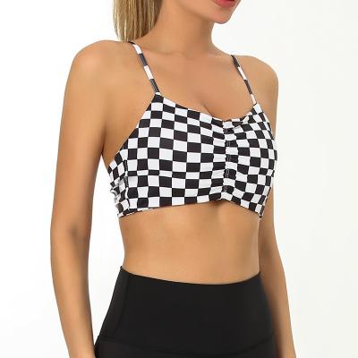 China 2022 New High Quality Breathable Ladies Fitness Yoga Wear Plaid Checkerboard Sports Bras Gather Away Sexy Women Yoga Bra for sale