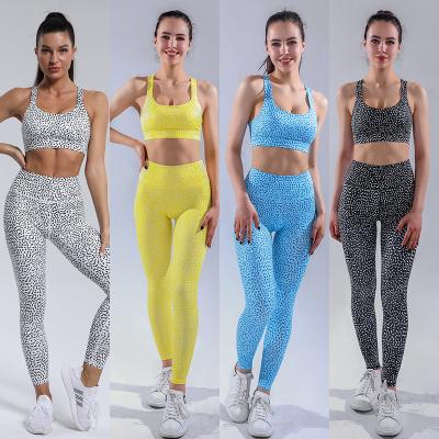 China 2022 Wholesale Breathable Polka Dot Nude Sport Yoga Bra And Leggings Women Running Workout Yoga Seamless Set for sale