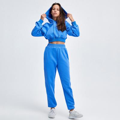 China Wholesale High Quality QUICK DRY Long Sleeve Plain Cropped Hoodies And Sweated Casual Hoodies 2 Pieces Pant Jogger Set for sale