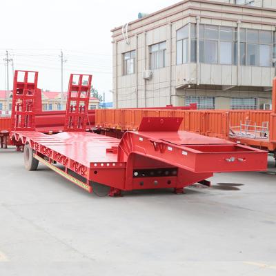 China Low Truck Trailer 50t 80t Bed / Low Boy Lowboy 2 Axles Truck Semi Trailer For Sale for sale