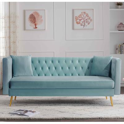 China Free Shipping Modern Light Luxury High Quality Sky Blue Extended Purple Chesterfield Sofa Living Room Velvet Sofa For Hotel And Apartment for sale