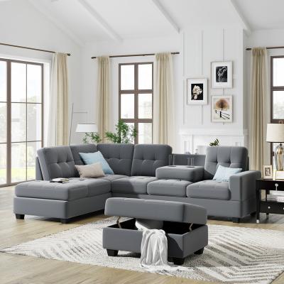 China Other Modern Reversible Lounger Modular Living Room Sofas With Storage Footstools And Cup Holders for sale