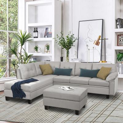 China Other Modern L Shaped Sofa Suede Fabric Living Room Sofas With Storage Pedals for sale