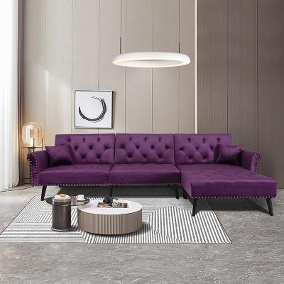 China Reclining Living Room Sofa Bed Modern L Shape Velvet Chaise Longue Purple Sofa Chesterfield Convertible for sale