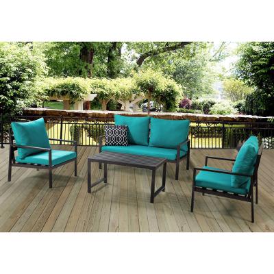 China Eco-friendly modern blue-green outdoor sofa resistant\UV resistant\water proof\weather four piece aluminum outdoor sofa set with cushions for sale