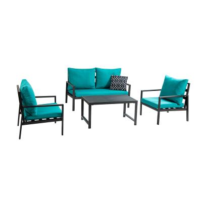 China Eco-friendly\UV resistant\Water proof\Weather resistant blue-green outdoor sofa four piece aluminum garden sofa set modern with cushions for sale