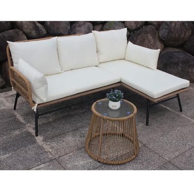 China Modern L Shaped Sofa Set White Upholstered Rattan Sofa Garden Three Piece Outdoor Weather Furniture Outdoor Furniture for sale