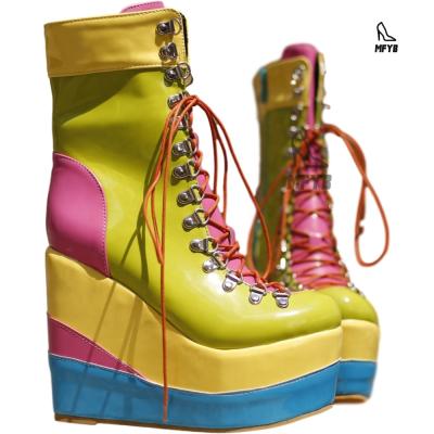 China 2021 Winter Women's Boots Height Increasing Boots Fashion Rivet Calfskin Boots Candy Wedges Womens Shoes for sale